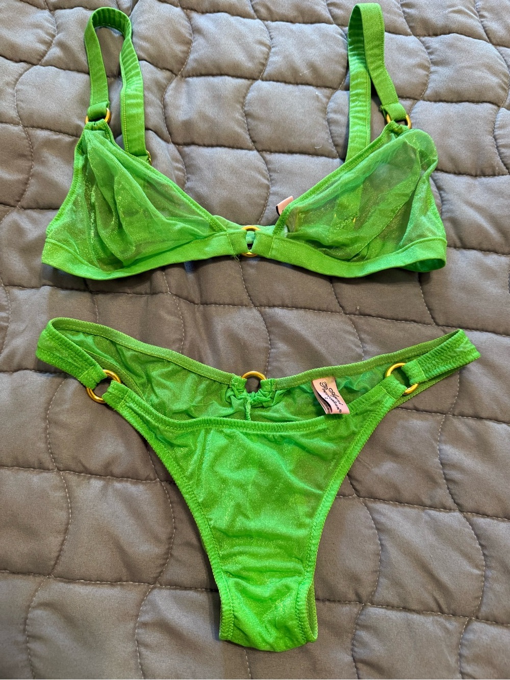 Agent Provocateur Neon Green Sheer Mesh Bralette & Bikini